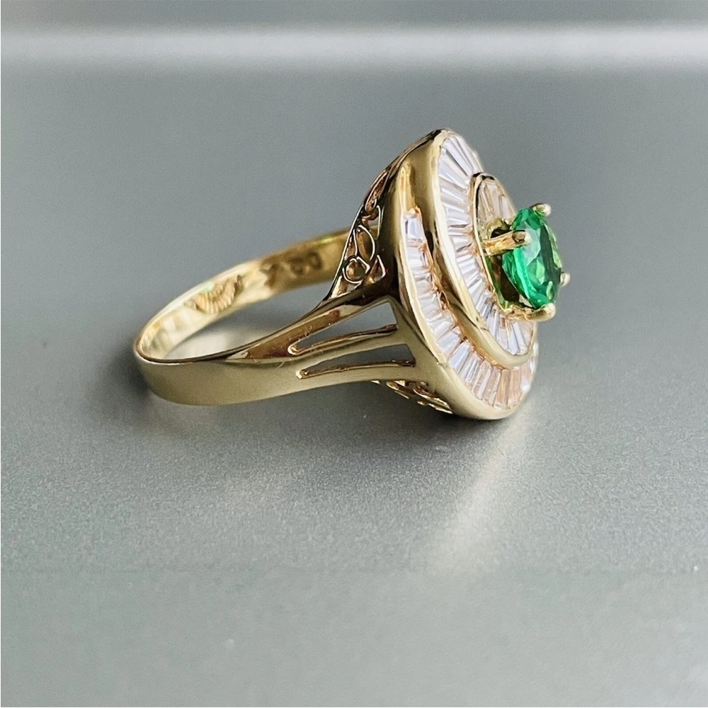 14k Gold Green Garnet Demantoid, CZ Art Deco Round Spiral Filigree Cockt… - Picture 6 of 10